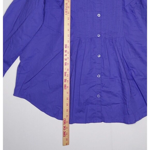 Woman Within Button Top 1X 22/24 Purple Cotton Pleated Long Sleeve V-Neck - Picture 5 of 7